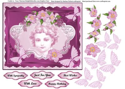 Pink Flowers & Butterflies Memories Topper & Decoupage