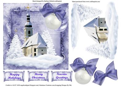 Blue Winter Church Card Topper & Decoupage
