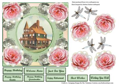 Rose Beach House Card Topper & Rose Decoupage