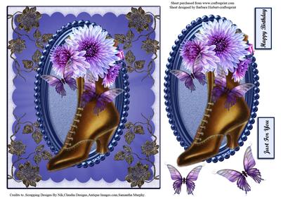 Brown Vintage Boot & Purple Flowers Topper & Decoupage