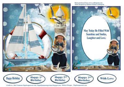 Happy Birthday Sailor Girl Quick Card Topper & Insert