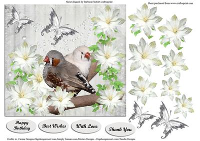 White Flowers & Butterflies & Birds & Decoupage