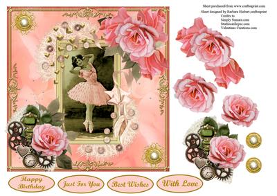 Rose Pink Vintage Ballerina Card Topper & Decouapge