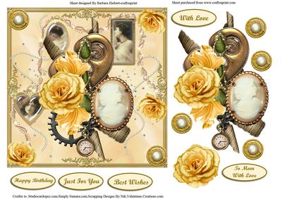 Portraits of Vintage Ladies & Yellow Rose Decoupage