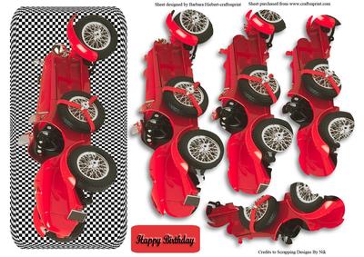 Red Vintage Car Pyramid on Wild Checkered Background Topper