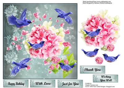 Blue Birds & Pink Flowers Card Topper & Decoupage