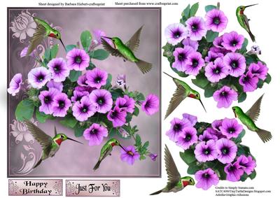Petunias & Humming Birds Card Topper & Decoupage