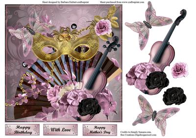 Violin Music Mask Card Topper & Decoupage