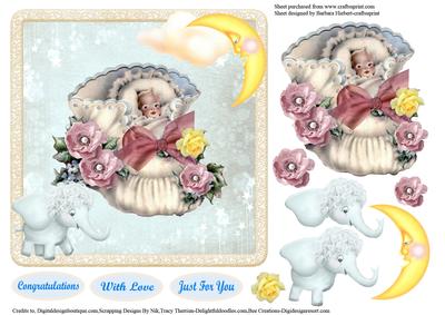 Vintage Baby in Boot Card Topper & Decoupage