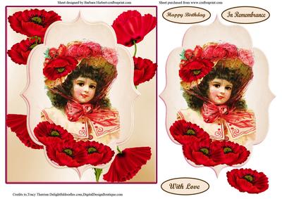 Vintage Poppy Girl Card Topper & Decoupage