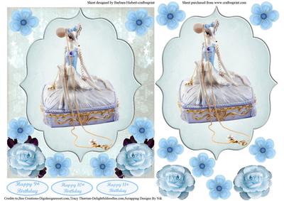 Fancy Dog Jewelry Box Topper & Blue Flower Decoupage