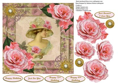 Cari Rose Vintage Lady Topper & Pink Rose Decoupage