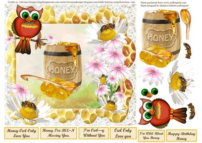 Daisy Wild Flower Honey Owl Card Topper & Decoupage