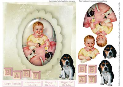 Vintage Puppy & Baby Flair Card Topper & Decouapge