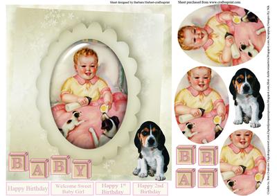 Vintage Baby & Puppy Card Topper & Oval Pyramid Layers