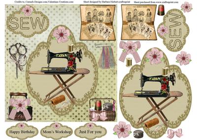 Vintage Sewing Room Card Topper & Decoupage