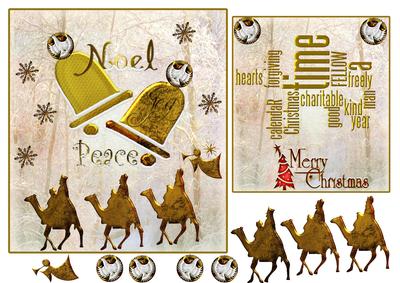 Noel Pease Bells Card Topper & Insert & Decoupage