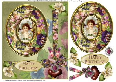 Vintage Poster Oval Flower Frame & Decoupage