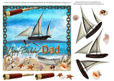 Happy Birthday Dad Ship Topper & Decoupage