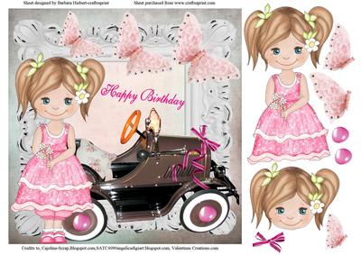 New Car Happy Birthday Girl Topper & Decoupage