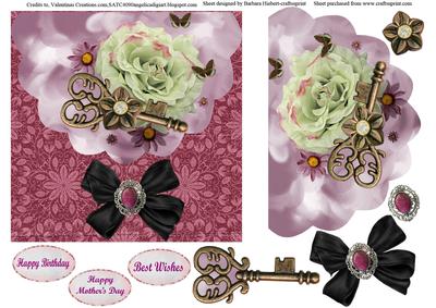 Envelope Card Flower Key Topper & Decoupage