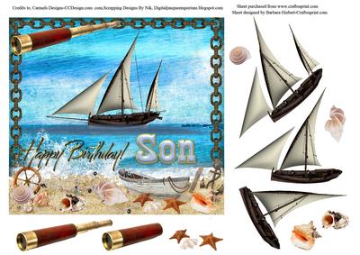 Happy Birthday Son Ship Topper & Decouapge