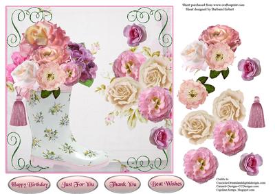 Rain Boot & Flowers Card Topper & Decoupage