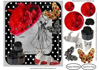 Red Hat Lady's Card Topper & Decoupage