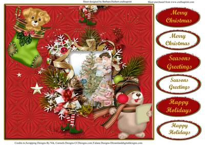 Vintage Christmas Red Card Topper & Decoupage