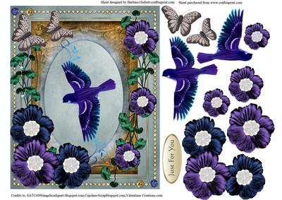 Blue Bird & Flowers Card Topper & Decoupage