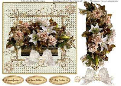 Gold & Flowers Seasons Greetings Topper & Decoupage