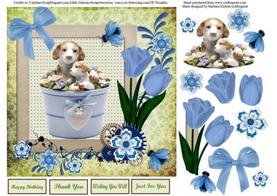 Puppy Love & Flowers Topper & Decopage