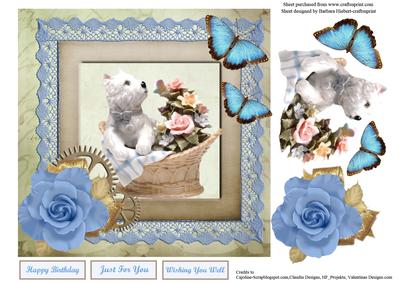 Miniature Dog & Roses Card Topper & Decoupage