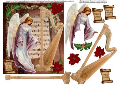 Christmas Angel & Harp Card Topper & Decoupage