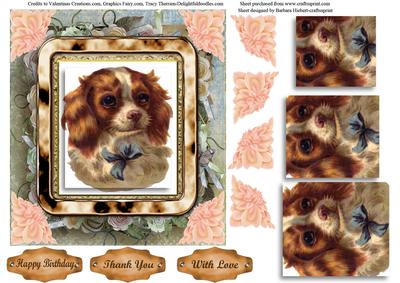Vintage Spaniel Dog Topper & Pyramid Decoupage