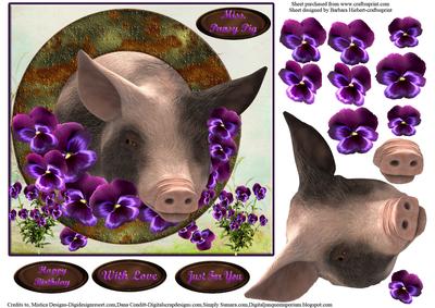 Miss. Pansy Pig Card Topper & Decoupage