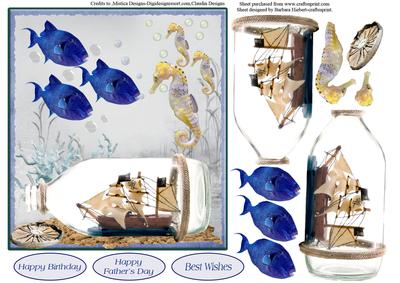 Pirate Ship Sea Bottle Card Topper & Decoupage