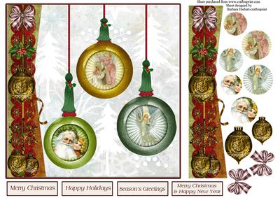 Christmas Card Topper with Baubles & Pyramid Decoupage