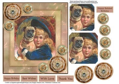 Pet Pugs Vintage Card Topper & Decoupage