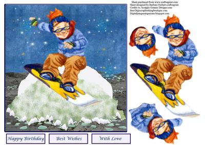 Snow Boarding Fun Topper & Decoupage