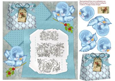 Blue Bird Christmas Note Topper & Decoupage