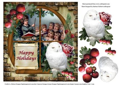 Snowy Owl & Choir Singing in Window Topper & Decoupage