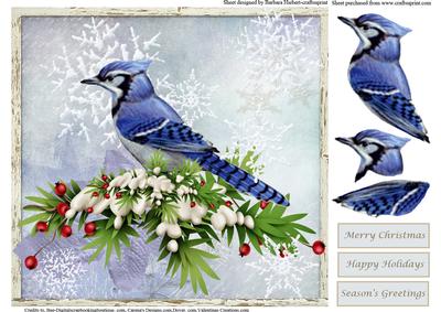 Blue Jay and Snow Flakes Card Topper & Decoupage
