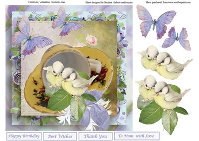 Teacup Birds & Butterflies Topper & Decoupage