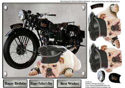 Biker Bulldog on Guard Topper & Decoupage