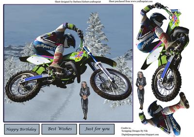 Showing Off Motorcross Biker Topper & Decoupage