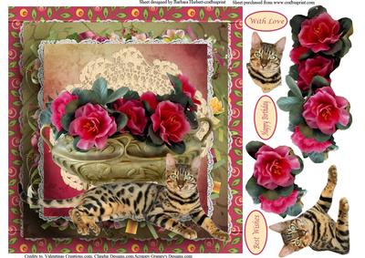 Bowl of Flowers with Cat Card Topper & Decoupage