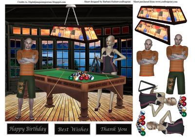 Pool Games Card Topper & Decoupage