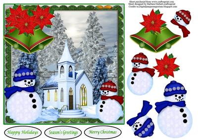 Snowman at Church Card Topper & Decoupage