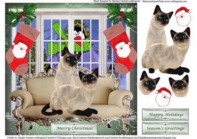 Christmas Bay Window Siamese Cats & Decoupage